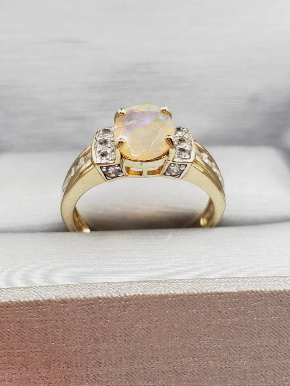 Genuine Faceted Opal Yellow Gold - 925 Sterling Silver Ring